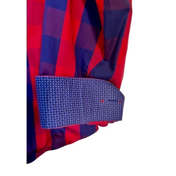 Bugatchi Dress Shirt Flip Cuff Plaid Red Blue Classic Button Up Mens Sz Large - Picture 5 of 8